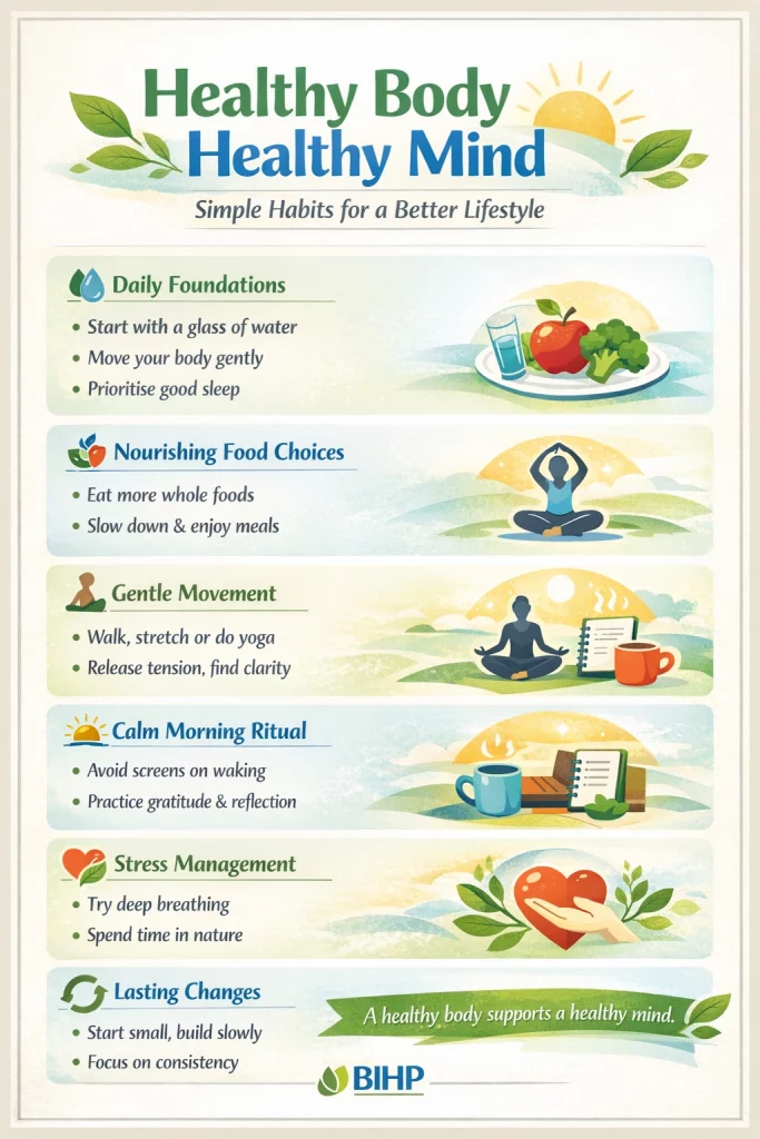 Discover how a healthy body healthy mind approach can help you build calm, energy, and balance through simple daily habits. For a better you.