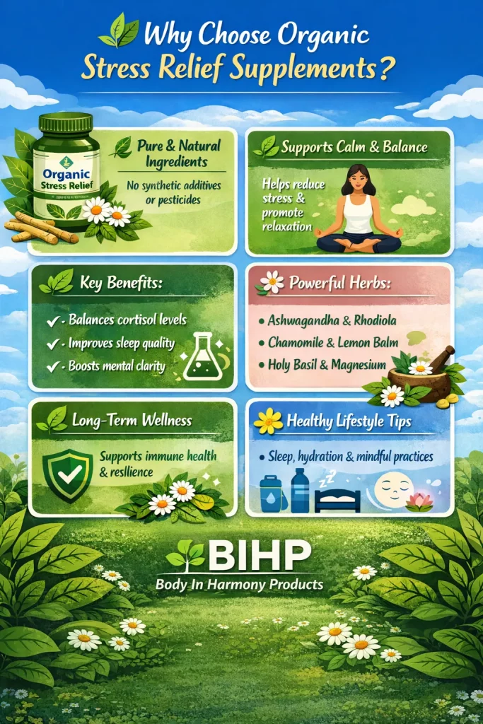 Discover the benefits of organic stress relief supplements. Learn how natural herbs support calm mood, sleep, and long-term wellbeing safely.