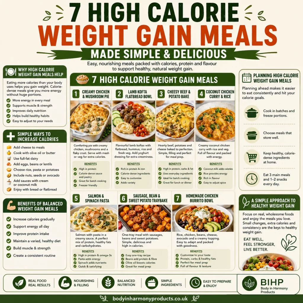 Try these high calorie weight gain meals made with simple ingredients to increase energy, protein and daily calorie intake naturally.