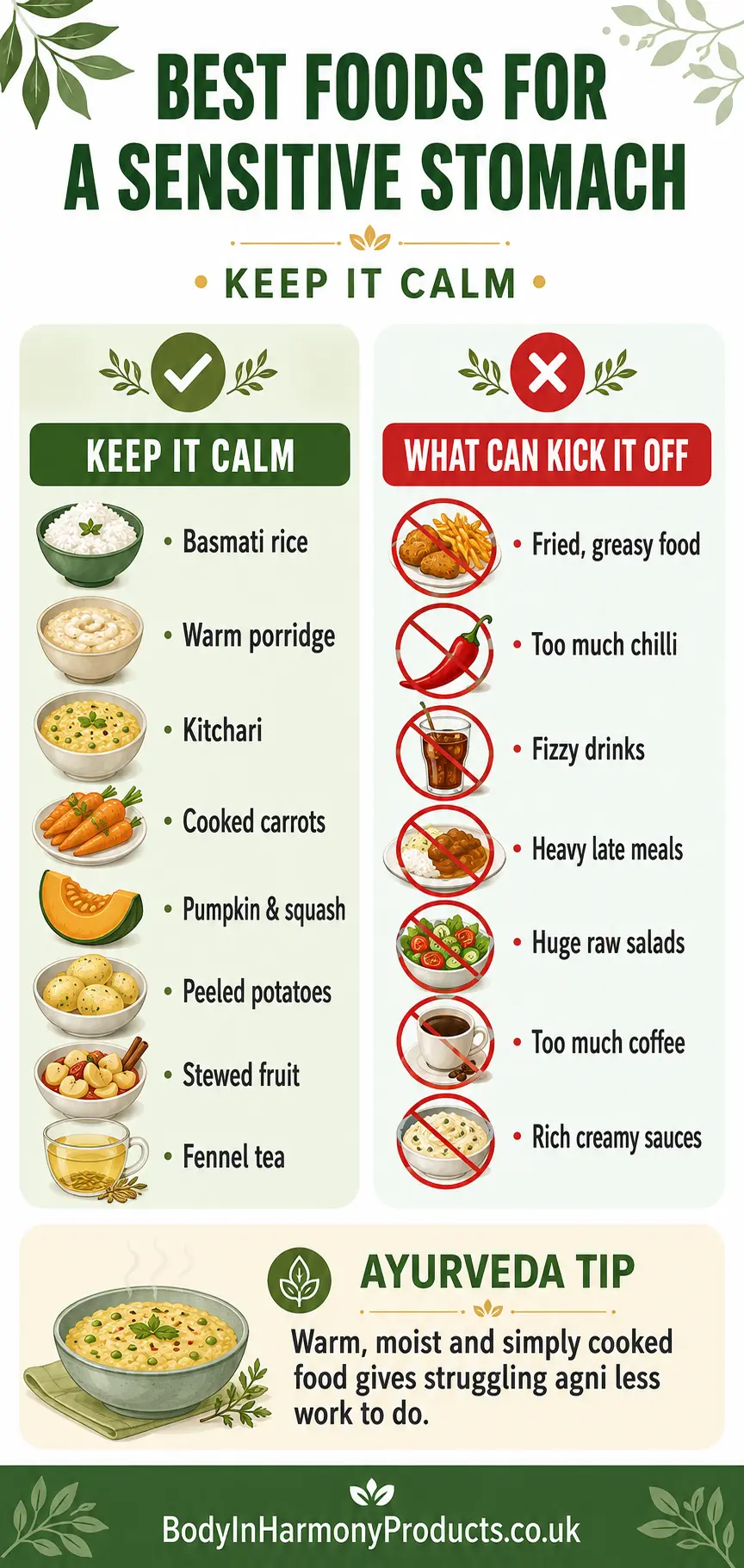 Fed up with meals biting back? These Ayurvedic foods can calm digestion, ease bloating and give your sensitive stomach a well-earned break.
